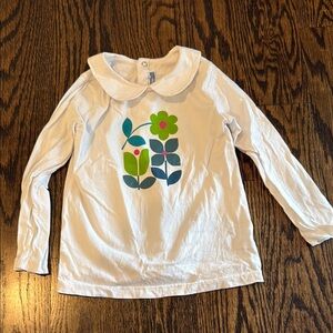 Jacadi Long Sleeve White and Green Tee with Leaf Design